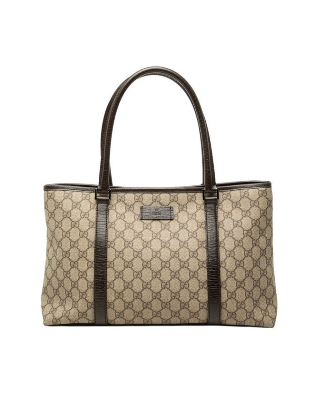 Gucci GG Supreme Tote Shoulder Bag Beige Brown Leather